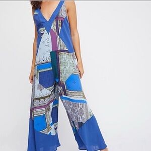 Free People Patchwork Blue and Purple Jumpsuit